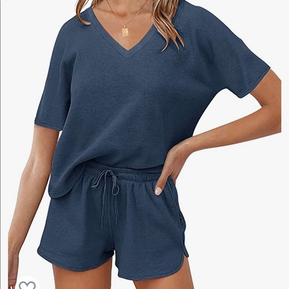 merokeety Other - NWT Short Sleeve Waffle Pajama Set (navy blue )